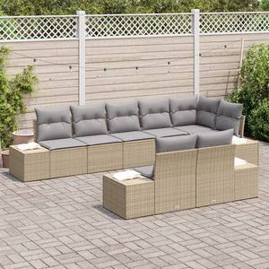 Set di Divani da Giardino da 8 Pezzi con Cuscini Beige Polyrattan