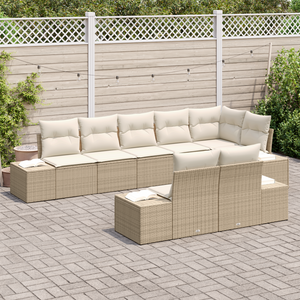 Set di divani da giardino 8 pezzi con cuscini Beige Polirattan