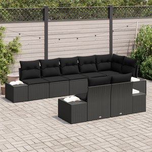 Set Divano da Giardino 8 Pezzi con Cuscini Nero in Polyrattan