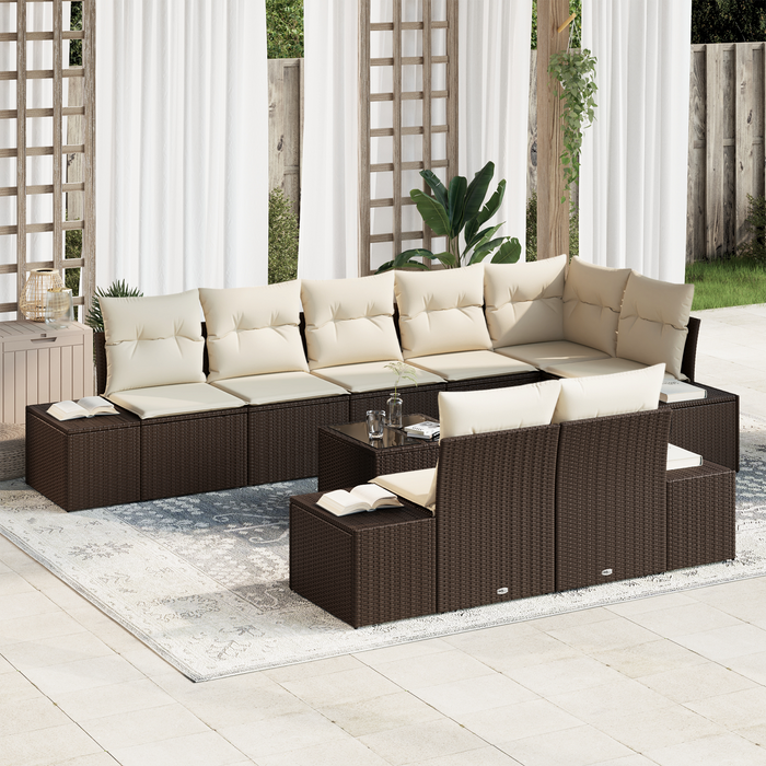 Set di Divani da Giardino da 8 pezzi con Cuscini Grigi in Polyrattan