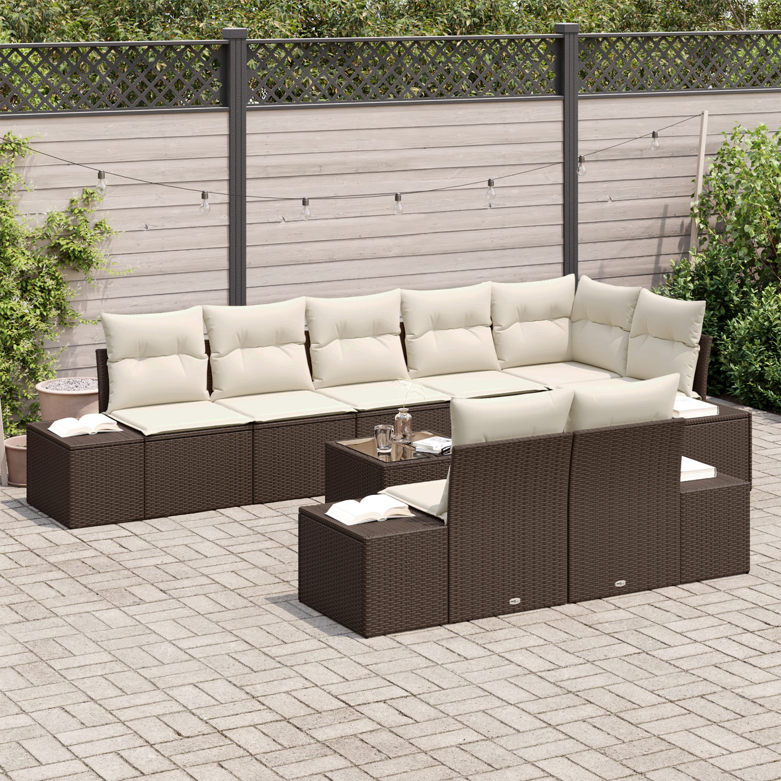 Set di Divani da Giardino da 8 pezzi con Cuscini Grigi in Polyrattan