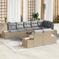 Set Divano da Giardino 9 Pezzi con Cuscini Beige e Grigio in Polyrattan