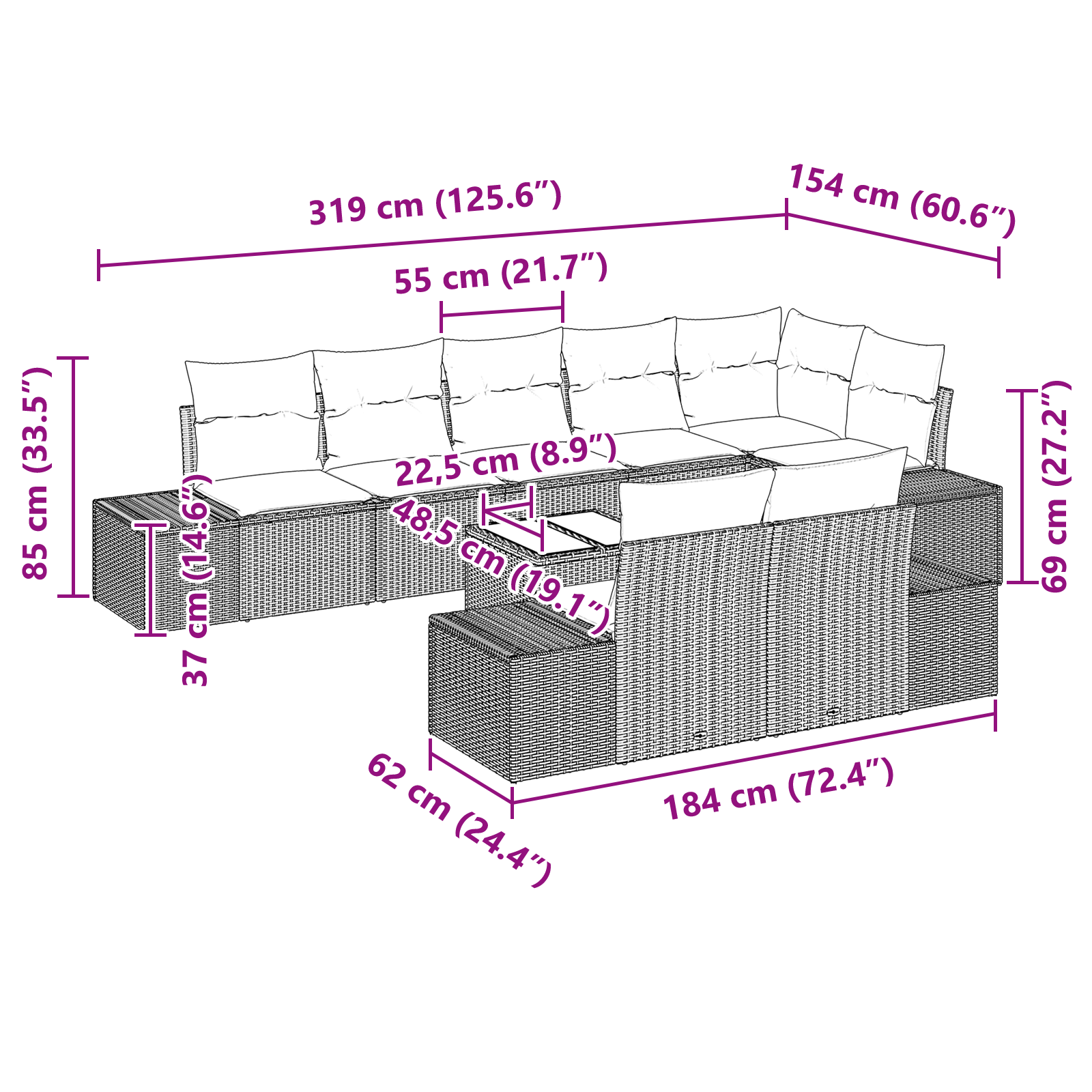 Set Divano da Giardino 9 Pezzi con Cuscini Beige e Grigio in Polyrattan