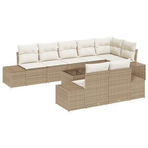 Set da giardino 9 pezzi con cuscini in polyrattan marrone