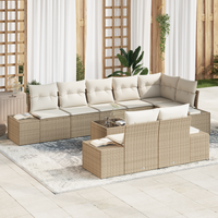 Set da giardino 9 pezzi con cuscini in polyrattan marrone