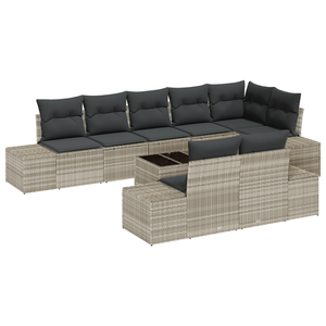 Set Divano da Giardino 9 Pezzi con Cuscini Grigio Polyrattan