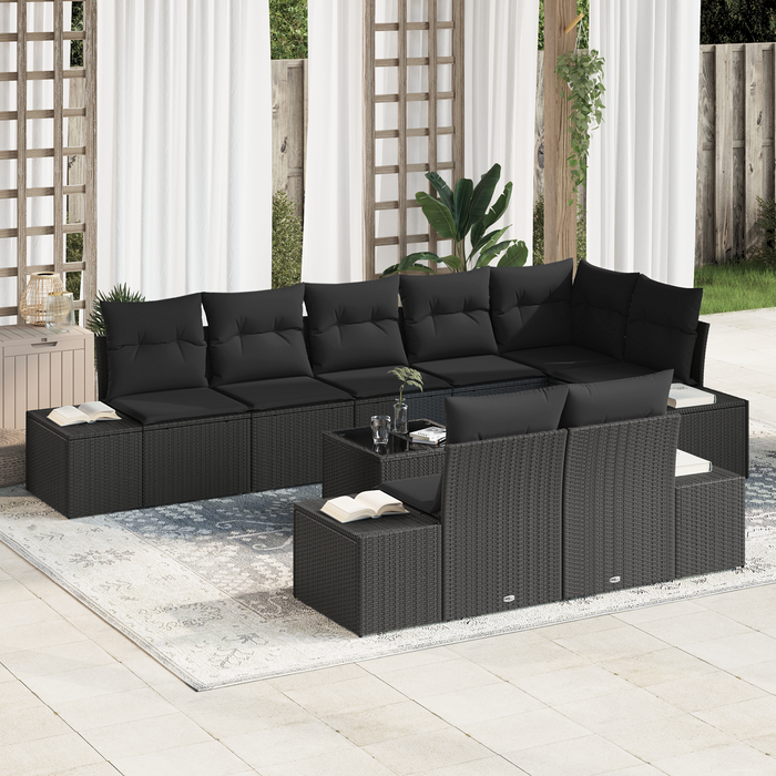 Set di divano da giardino 9 pezzi con cuscini Beige in Polyrattan