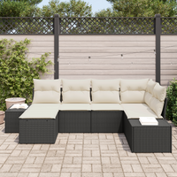 Set Divano da Giardino 6 Pezzi con Cuscini Nero Polyrattan