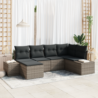 Set Divano da Giardino 6 Pezzi con Cuscini Grigio Polyrattan