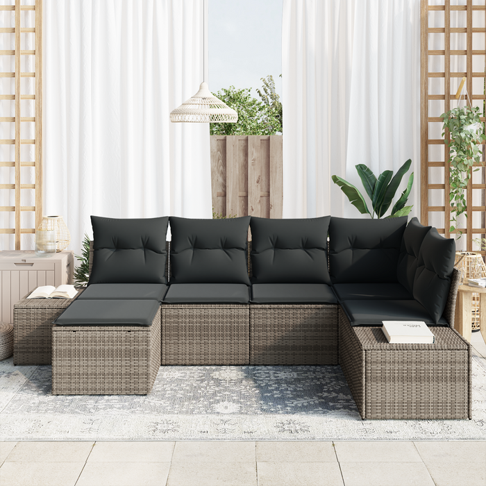 Set Divano da Giardino 6 Pezzi con Cuscini Grigio Polyrattan