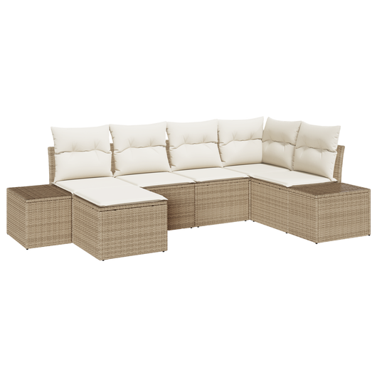 Set divano da giardino 6 pezzi con cuscini - Rattan poliestere beige