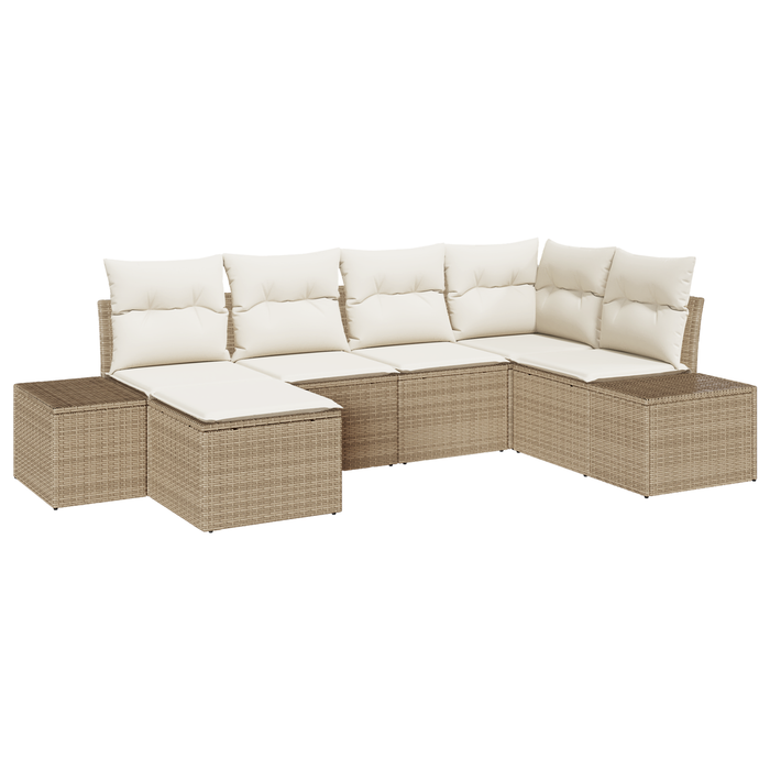Set divano da giardino 6 pezzi con cuscini - Rattan poliestere beige