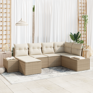 Set divano da giardino 6 pezzi con cuscini - Rattan poliestere beige