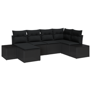 Set di divani da giardino 6 pezzi con cuscini in polyrattan nero