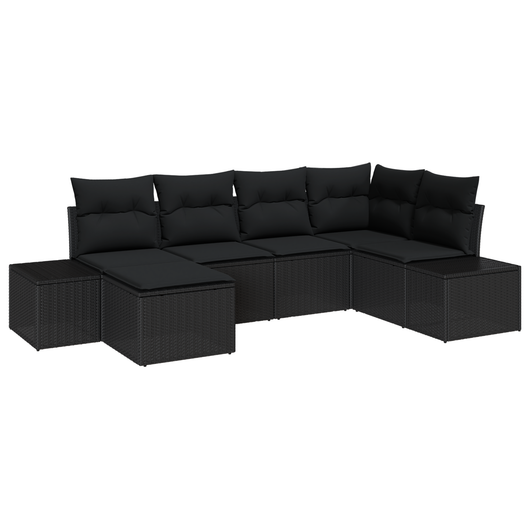 Set di divani da giardino 6 pezzi con cuscini in polyrattan nero