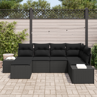 Set di divani da giardino 6 pezzi con cuscini in polyrattan nero