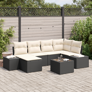 Set da giardino 6 pezzi con cuscini in polyrattan marrone