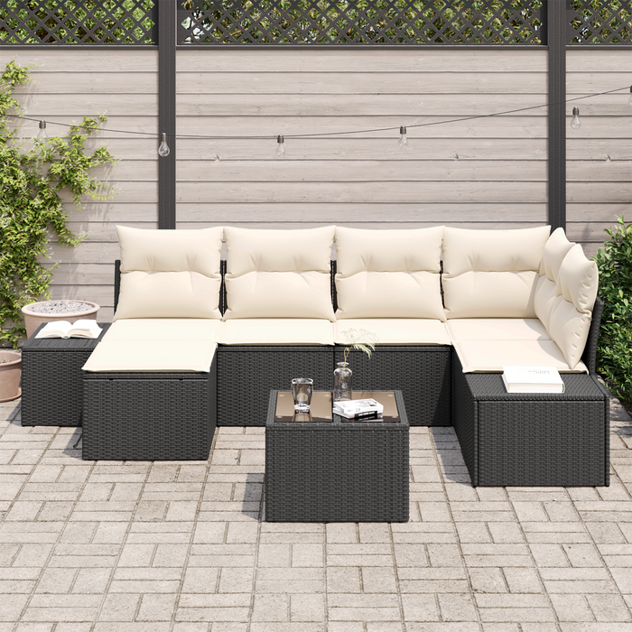 Set da giardino 6 pezzi con cuscini in polyrattan marrone