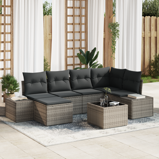 Set Divano Giardino 6 Pezzi con Cuscini Rattan Nero in Polyrattan