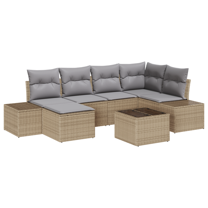 Set Divano da Giardino in 7 Pezzi con Cuscini Rattan Nero