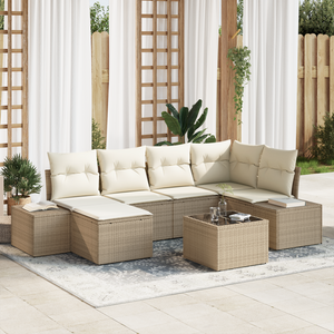 Set di Divani da Giardino da 7 Pezzi con Cuscini in Polyrattan Marrone