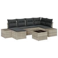 Set di divani da giardino da 7 pezzi con cuscini grigio polyrattan