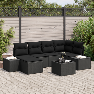 Set di Divano da Giardino 7 Pezzi con Cuscini Beige Polyrattan