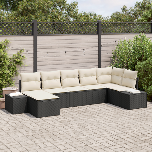 Set di Divano da Giardino da 7 Pezzi con Cuscini Nero Polyrattan.