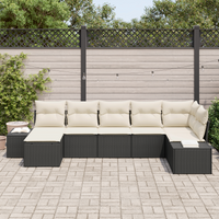Set di Divano da Giardino da 7 Pezzi con Cuscini Nero Polyrattan.