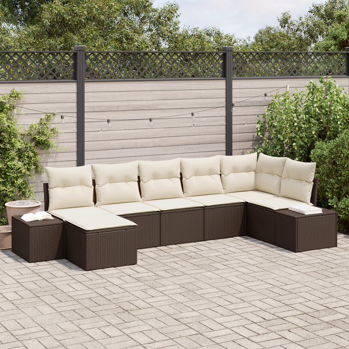Set di divani da giardino 7 pezzi con cuscini Rattan marrone