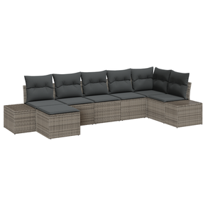 Set Divano da Giardino 7 Pezzi con Cuscini Grigio Polyrattan