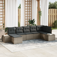 Set Divano da Giardino 7 Pezzi con Cuscini Grigio Polyrattan