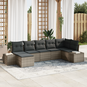 Set Divano da Giardino 7 Pezzi con Cuscini Grigio Polyrattan