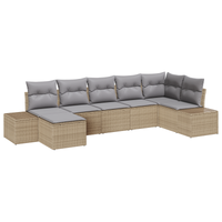 Set di divani da giardino da 7 pezzi con cuscini in polirattan beige
