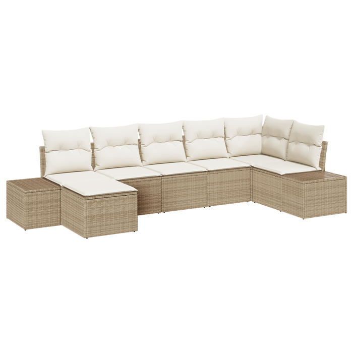 Set Divano da Giardino 7 Pezzi con Cuscini Beige Polyrattan