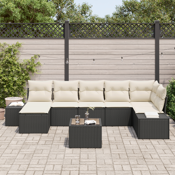 Set Divano da Giardino da 7 Pezzi con Cuscini Rattan Poliestere Marrone