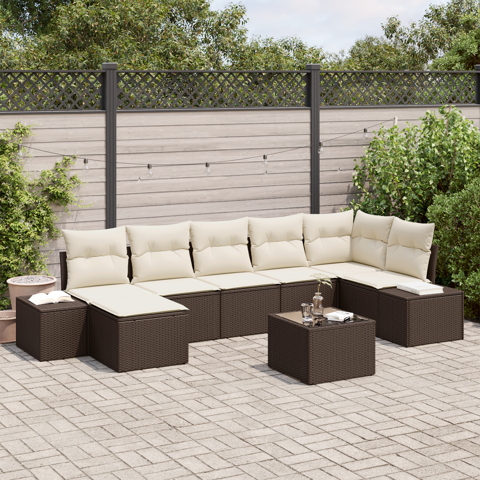 Set di Sofà da Giardino 7 pezzi con Cuscini Grigio Polyrattan