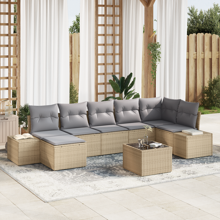 Set Divano da Giardino 8 Pezzi con Cuscini in Polyrattan Nero