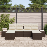 Set di Divani da Giardino 6 Pezzi con Cuscini Marrone Poly Rattan