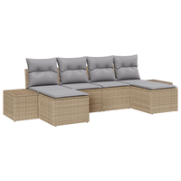 Set divano da giardino 6 pezzi con cuscini beige in polirattan