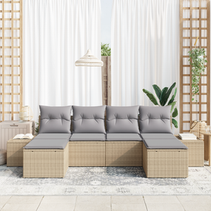Set divano da giardino 6 pezzi con cuscini beige in polirattan
