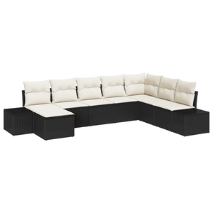 Set da giardino di 8 pezzi con cuscini in polyrattan nero