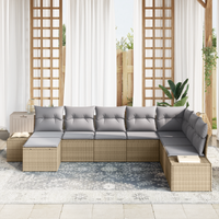 Set di Divani da Giardino in Polyrattan Beige da 8 Pezzi con Cuscini