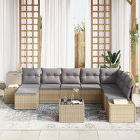 Set di divano da giardino 9 pezzi con cuscini Nero Rattan