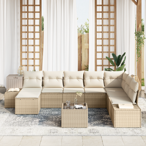 Set Divano Giardino 9 Pezzi con Cuscini Rattan Polietilene Marrone