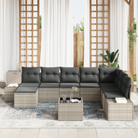 Set da Giardino 9 Pezzi con Cuscini Grigio in Rattan Sintetico