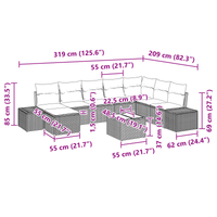 Set di Divani da Giardino da 9 pezzi con Cuscini Beige in Polirattan