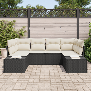 Set Divano da Giardino 6 Pezzi con Cuscini Nero Rattan Poliestere