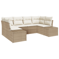 Set Divani da Giardino 6 Pezzi con Cuscini Beige Rattan Poliestere