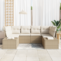 Set Divani da Giardino 6 Pezzi con Cuscini Beige Rattan Poliestere